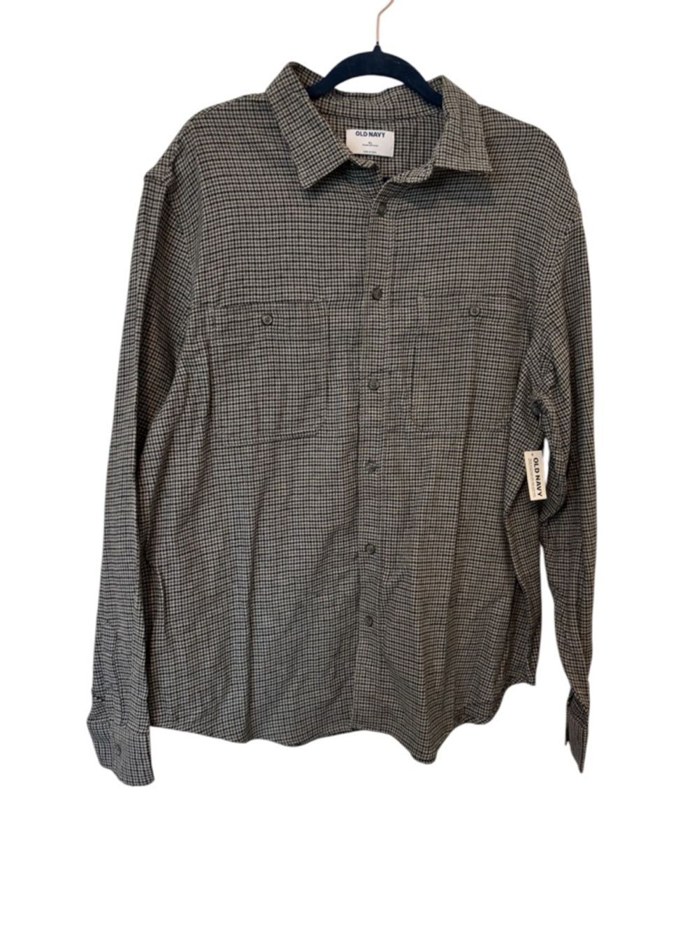 NWT Old Navy Double Brushed Flannel Button-Up Shirt - Gray and Blaxk Houndstooth